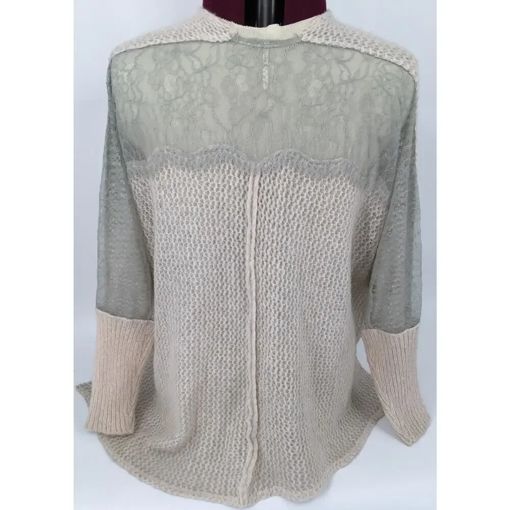 Free People Ivory Open Knit Lace Cardigan Sweater Sheer Boho Romantic